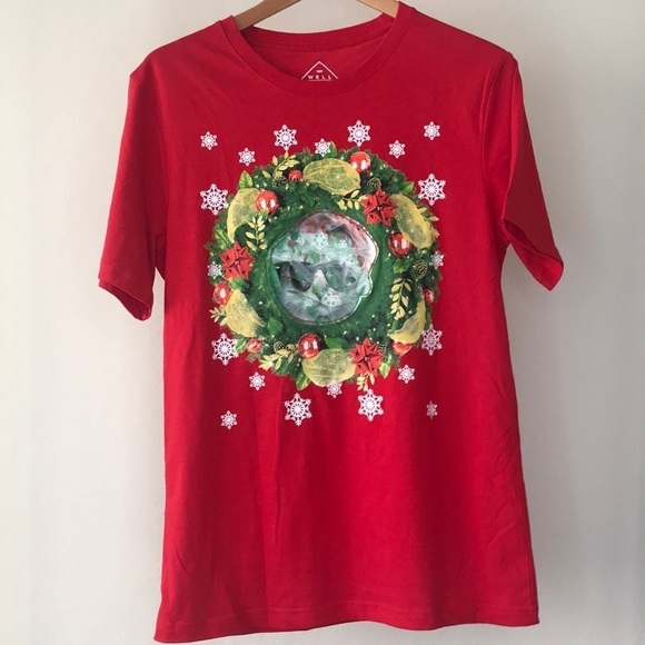 Handmade Ugly Christmas 3-D Holiday Cat Lover Red Short Sleeve Shirt Size Medium - Picture 5 of 6